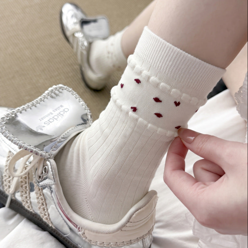 Rufia - Ribbed Cuff with Scalloped Trim Crew-Length Socks