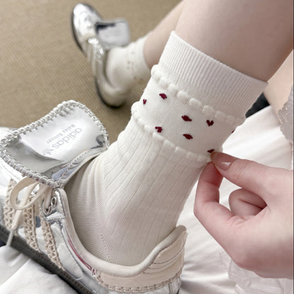 Rufia - Ribbed Cuff with Scalloped Trim Crew-Length Socks