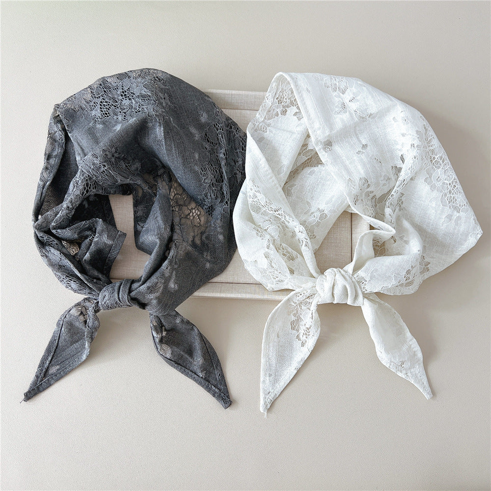 花朵三角巾围巾女春秋夏季韩版时尚百搭装饰小领巾头巾包带丝巾