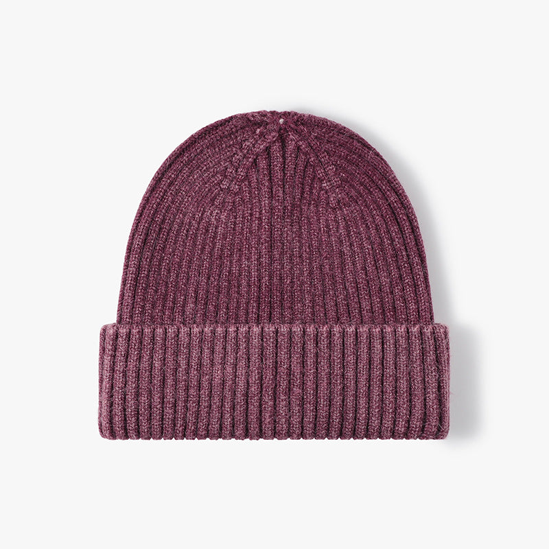 Burgundy heathered ribbed cuffed knit beanie product view