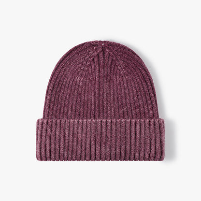 Burgundy heathered ribbed cuffed knit beanie product view
