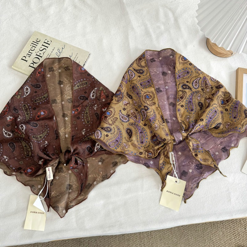 复古印花三角巾女腰巾装饰叠穿丝巾屁帘百搭包头巾春秋薄款民族风