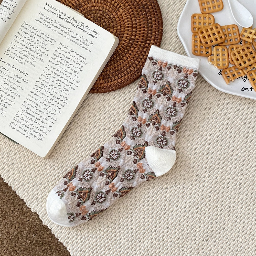 Product image for Rufia - All-Season Floral Mid-Length Socks (Ivory)