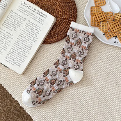 Product image for Rufia - All-Season Floral Mid-Length Socks (Ivory)