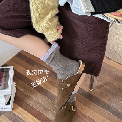 CHEEMY FREE日系简约撞色罗口羊毛基础中筒袜子女秋冬保暖堆堆袜