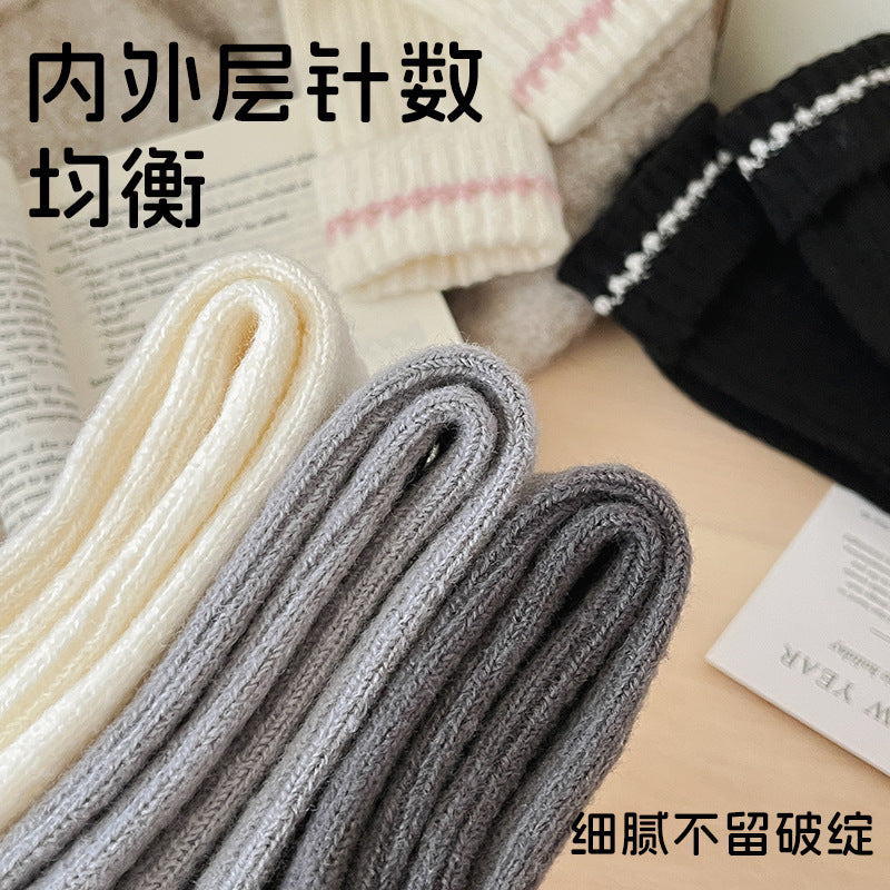 阿程家批发保暖袜子女秋冬款加厚毛绒睡眠冬天长袜堆堆袜撞色韩系