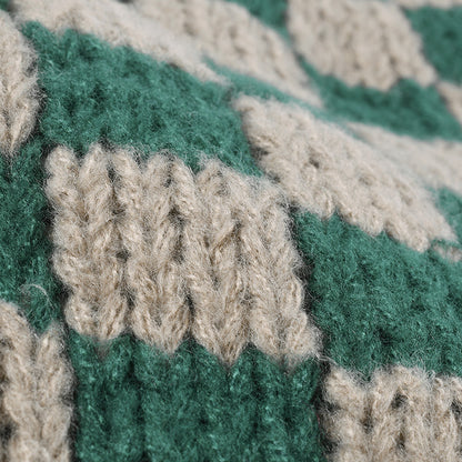 Khaki Green checkerboard knit cuffed beanie detail