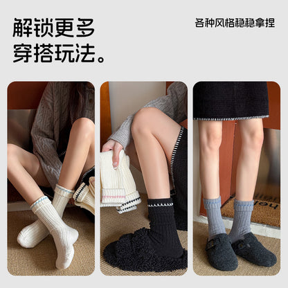 阿程家批发保暖袜子女秋冬款加厚毛绒睡眠冬天长袜堆堆袜撞色韩系