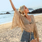 Crosa - Solid Color Beach Cover-Up with Tassel Bell Sleeves