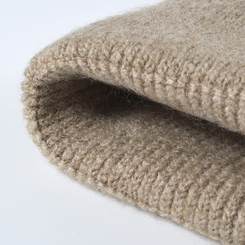 Black wool knit double-cuff beanie product view