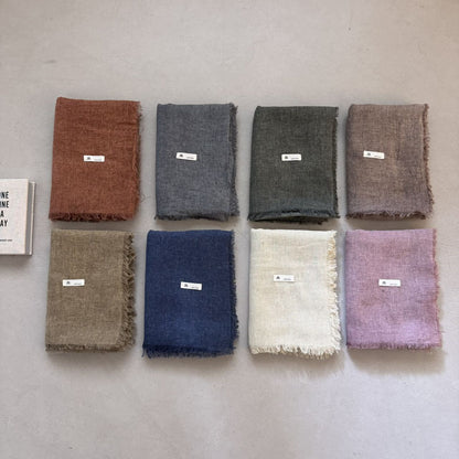 韩系细条纹毛边棉麻围巾 纯色薄款披肩 四季百搭文艺亚麻长丝巾