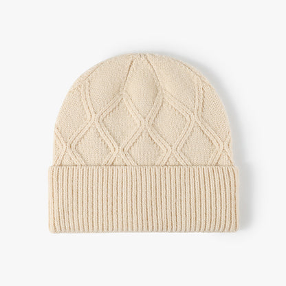Beige cable diamond faux rabbit knit beanie product view