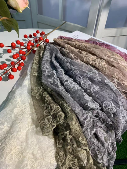 Scravii - Embroidered Lace Small Shawl Scarf