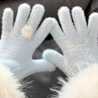 Product image for Gloving - Fuzzy Pom-Pom Gloves (Light Blue)