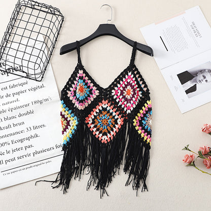 Close-up of hemline on Crosa Bohemian Crochet Camisole Tank Top