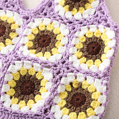 Cosbai Bohemian Sunflower Crochet Bag close-up of crochet stitches and sunflower