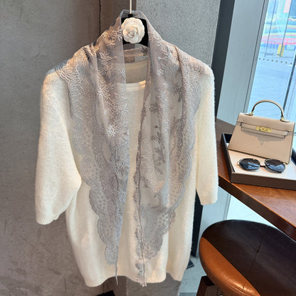 Scarvii - Floral Sheer Lace Triangle Scarf