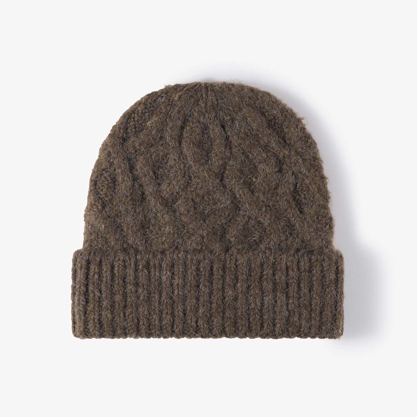 Coffee cable-knit cuffed beanie product view