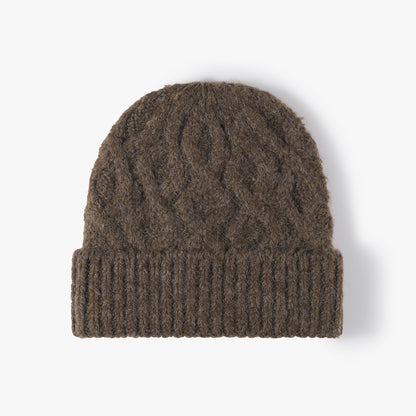 Coffee cable-knit cuffed beanie product view