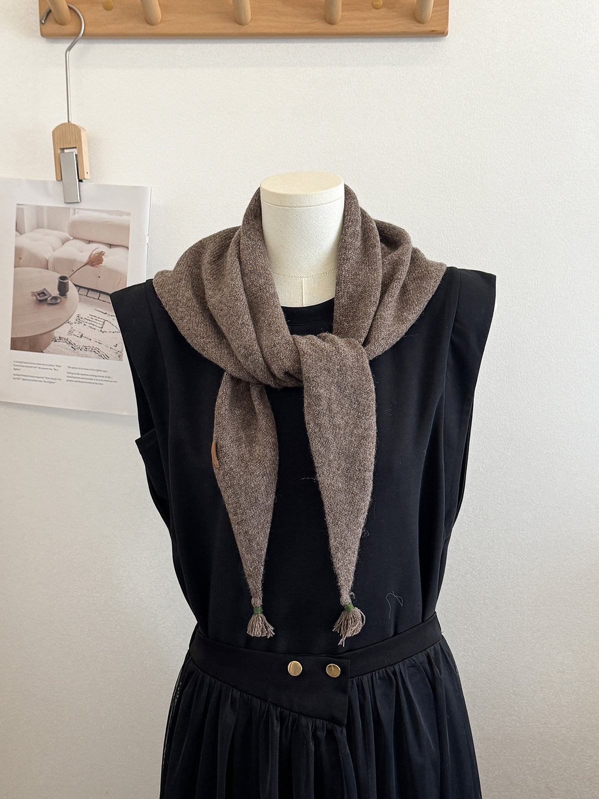 Product image for Scarvii - Knit Tassel Triangle Scarf (Dark Coffee)