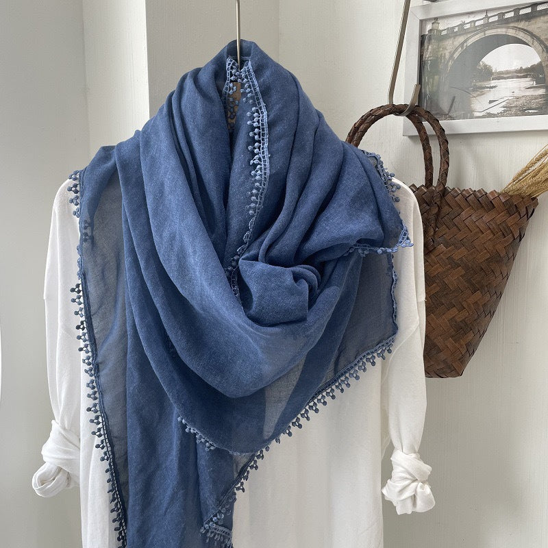 Scarvii light airy oversized solid fringe scarf image 7