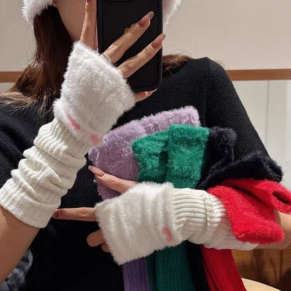 半指手套女冬季露指可爱护胳膊袖子手臂套针织堆堆袖长款袖套保暖