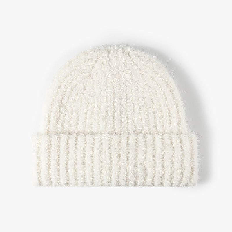White heathered wool ribbed cuffed knit beanie product view