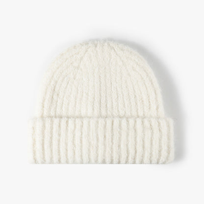 White heathered wool ribbed cuffed knit beanie product view
