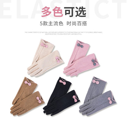 德绒手套女士薄款弹力触屏保暖防寒骑车可爱学生韩版冬季手套批发