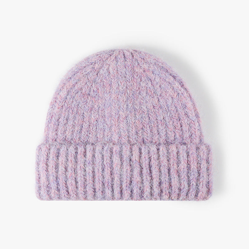 Purple heathered wool ribbed cuffed knit beanie product view