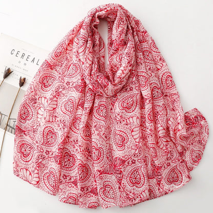 逸淘围巾法式缎纹钻石腰果丝巾棉麻手感大尺寸丝巾旅游防晒披肩女
