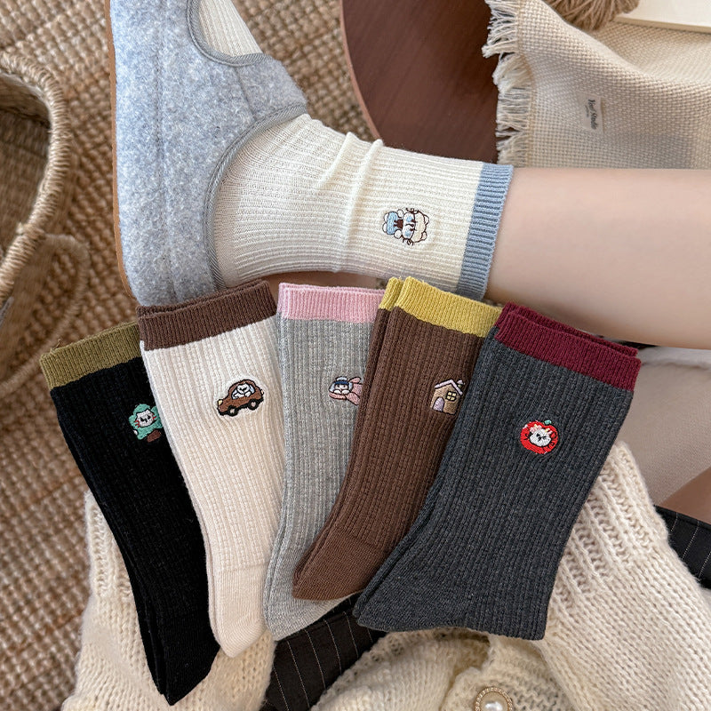 Rufia - Patterned Ribbed Crew Socks