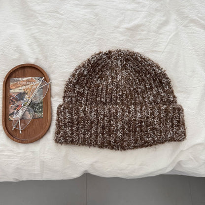 Brown textured fleck knit beanie flat lay
