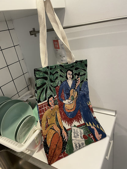 Side view of Cosbai vintage tote bag showing profile and handle