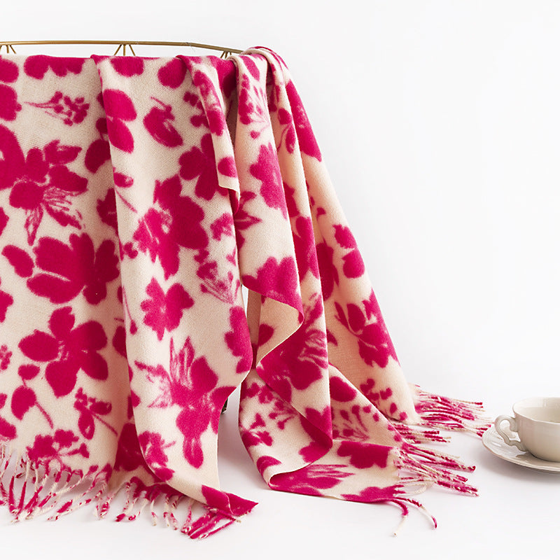 红色围巾跨境欧美仿羊绒流苏围巾女冬季韩版百搭气质保暖披肩围脖