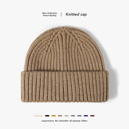 Black solid ribbed cuffed knit beanie product view