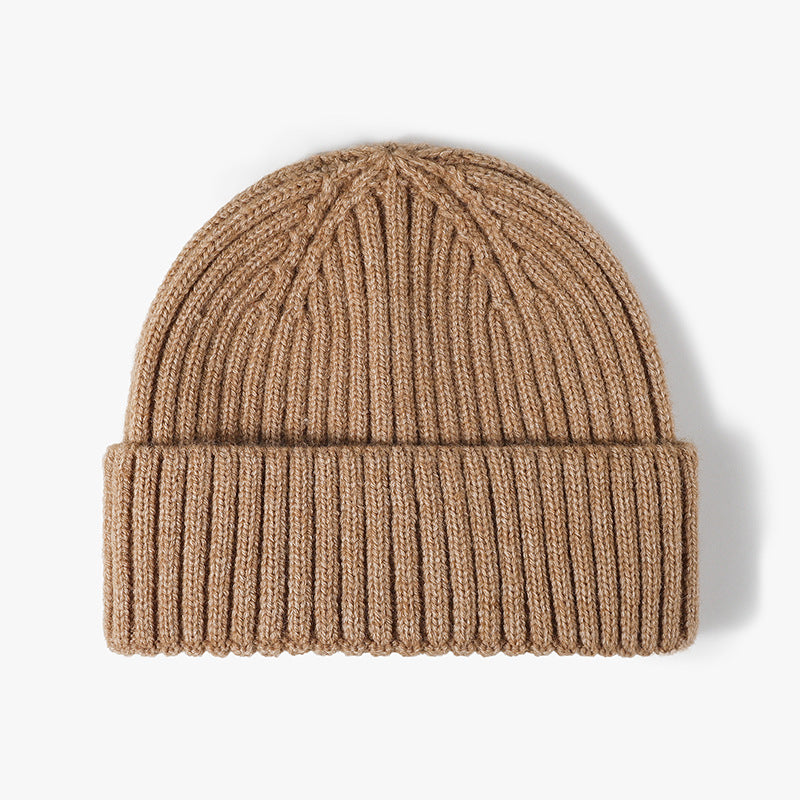 Brown solid ribbed cuffed knit beanie product view