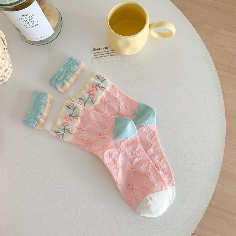 Rufia - Sweet Floral Patterned Sheer Socks