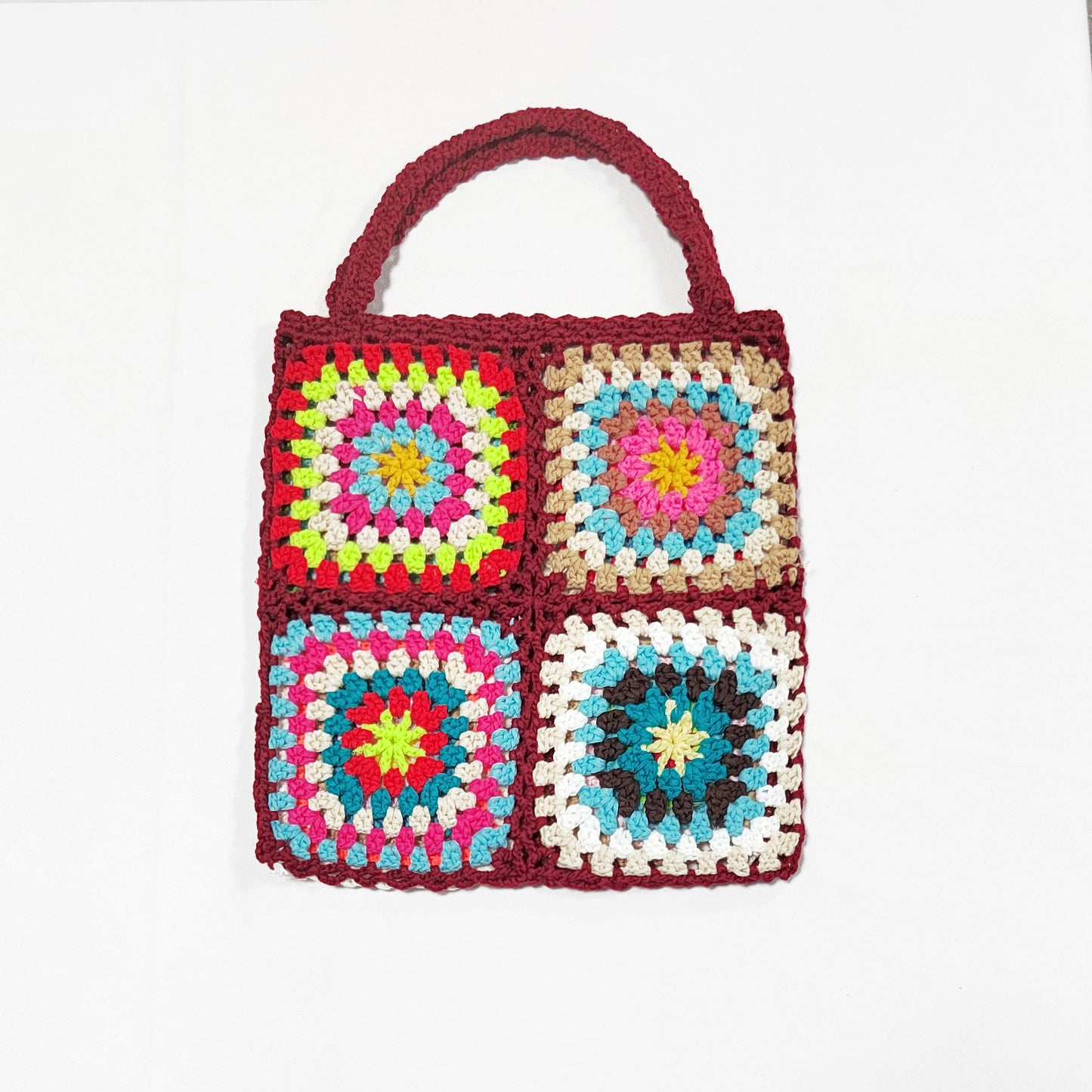 Bohemian Hand-Crocheted Color Block Tote Bag