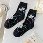 Rufia - Black and White Floral Patterned Socks