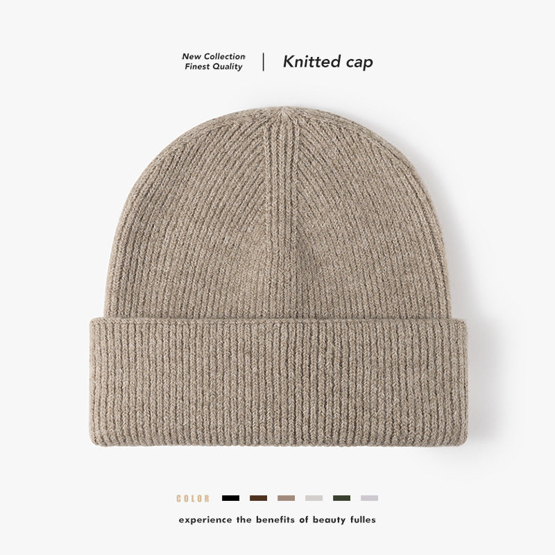 Black wool knit double-cuff beanie product view
