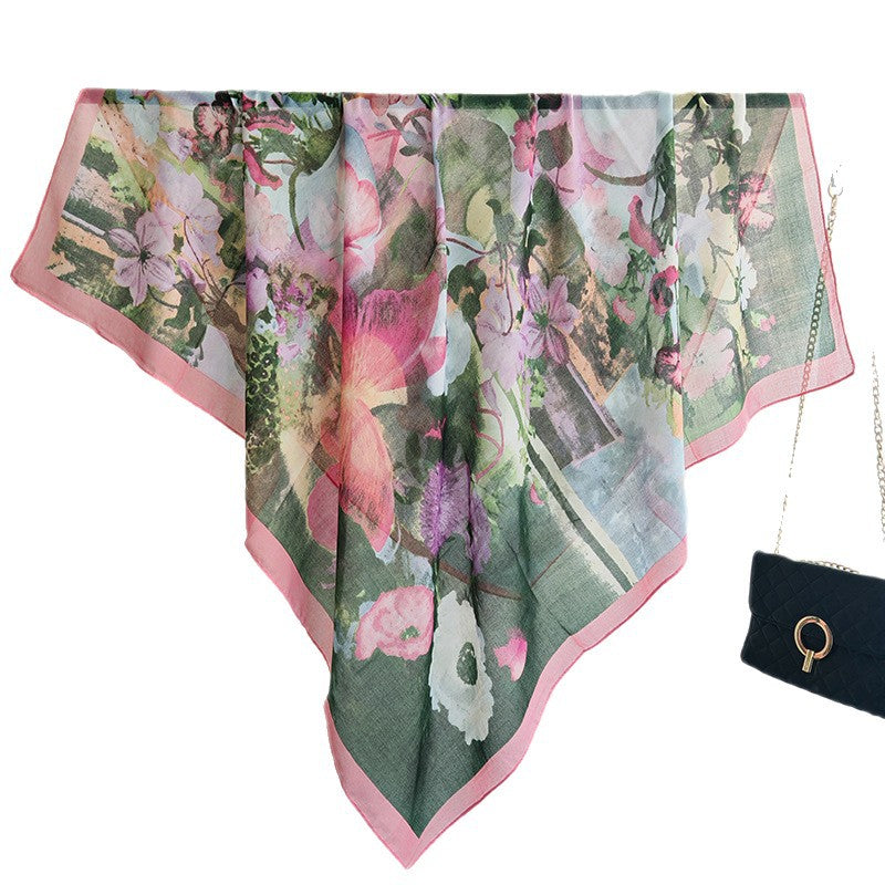 Scarvii - Watercolor Floral Stitched-Edge Square Scarf