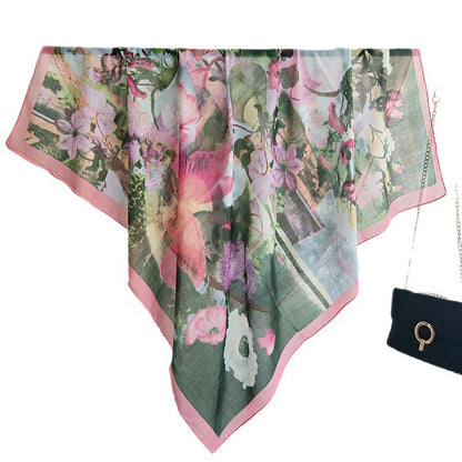 Scarvii - Watercolor Floral Stitched-Edge Square Scarf