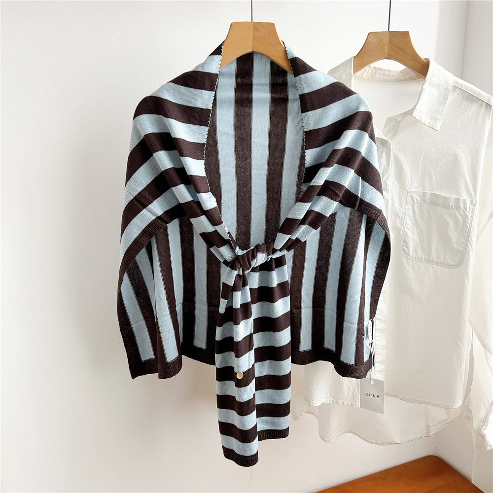 Scarvii - Striped T-Shaped Knit Scarf
