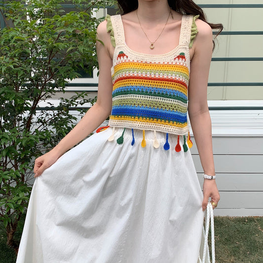 Bohemian Style Colorful Striped Knit Tank Top