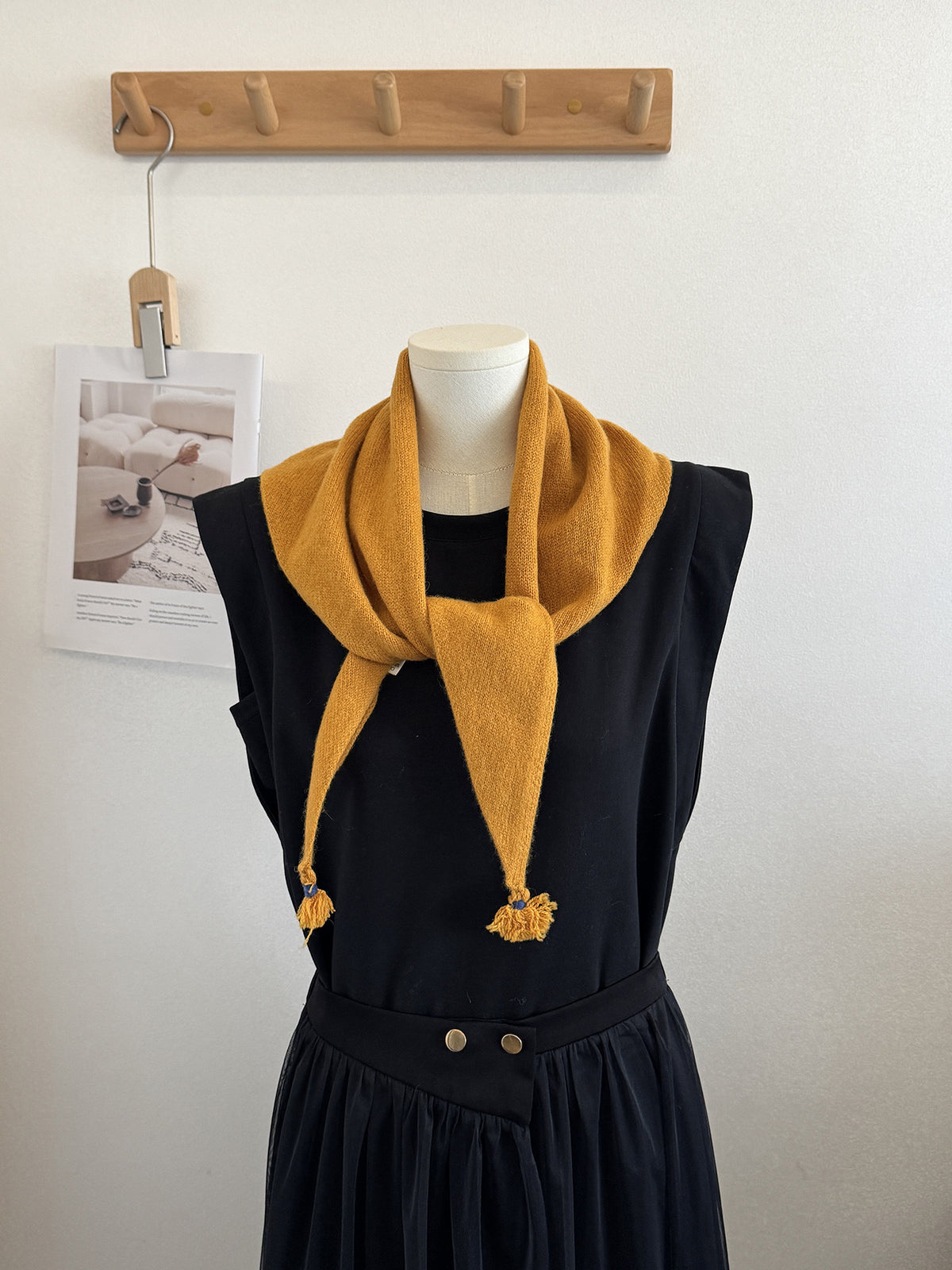 Product image for Scarvii - Knit Tassel Triangle Scarf (Mustard)
