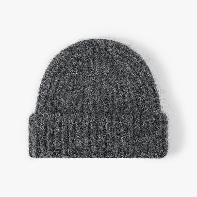 Dark Gray heathered wool ribbed cuffed knit beanie product view