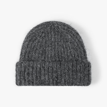 Dark Gray heathered wool ribbed cuffed knit beanie product view
