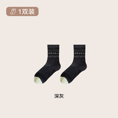 CHEEMY FREE复古潮流森系花边中筒袜子女秋韩系ins风无骨堆堆棉袜