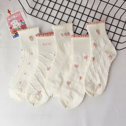 Rufia - Strawberry & Heart Pattern Crew Socks